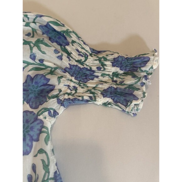 Oliphant Blue Floral Smocked Cotton Dress Medium - Picture 5 of 14